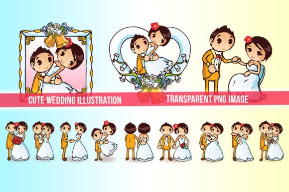 Cute Wedding Couple Illustration 2: Your Go-To Design Asset