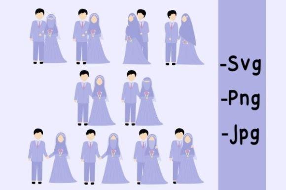 Elegant Artistry: The Purple Muslim Wedding Couple Design Set