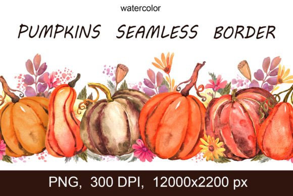 Warm Autumn Vibes: A Handpainted Pumpkins Border for Your Designs