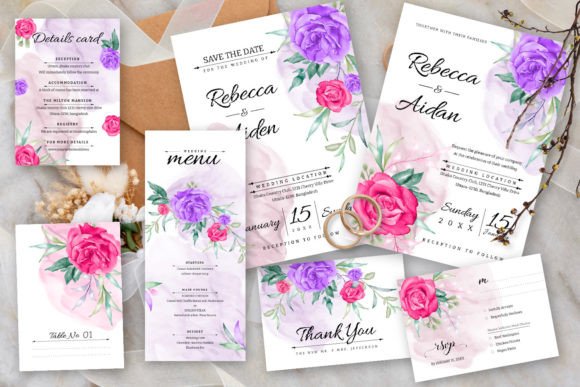 Watercolor Floral Wedding Card Set: A Designer's Delight
